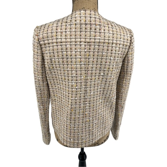 Tory Burch Tweed Boucle Tan Zip Front Jacket Blazer Tan Brown Sz 8 Luxury Preppy - Picture 4 of 13